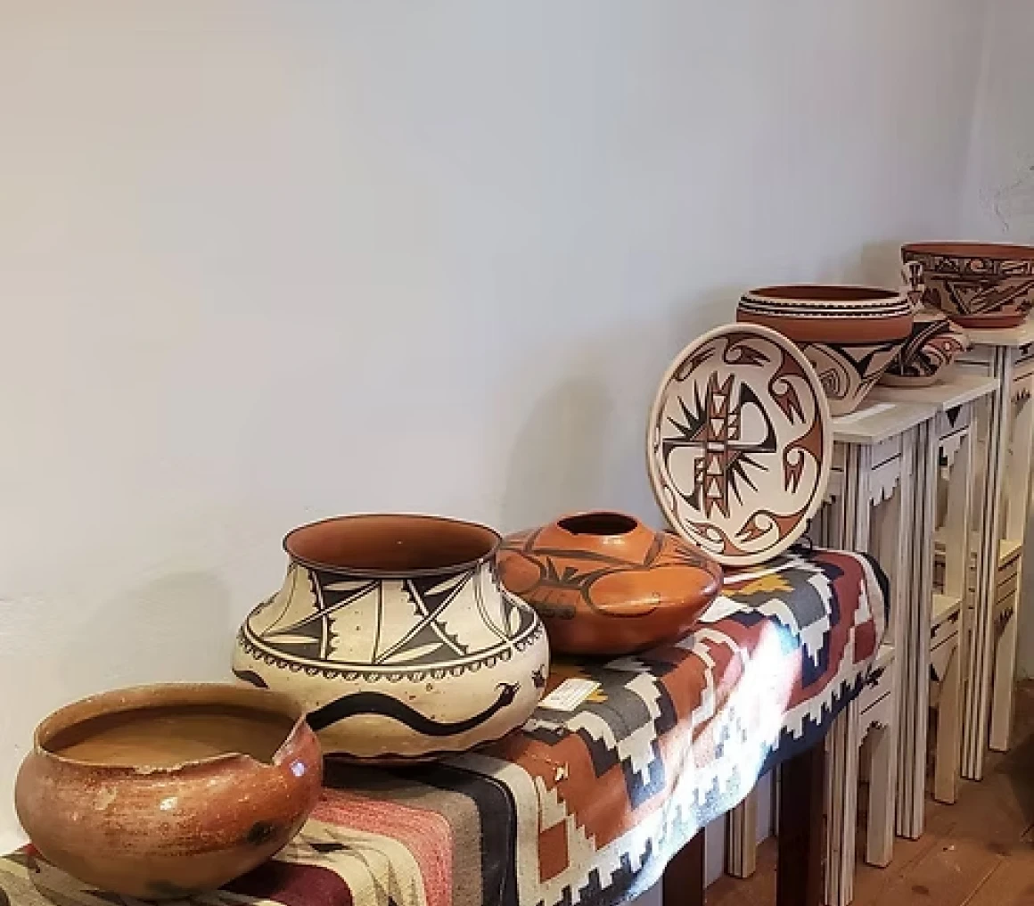 Assorted clay pots with patterns