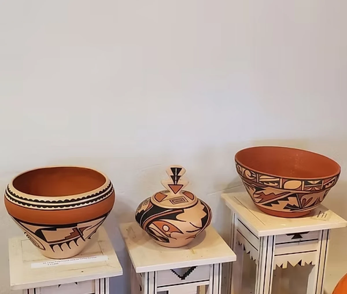 Decorative pottery bowls on display