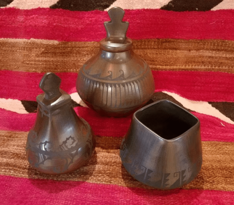 Hand Coiled & Rare Sunrise Chocolate Brown Pottery by The Dunlap Family of San Ildefonso Pueblo